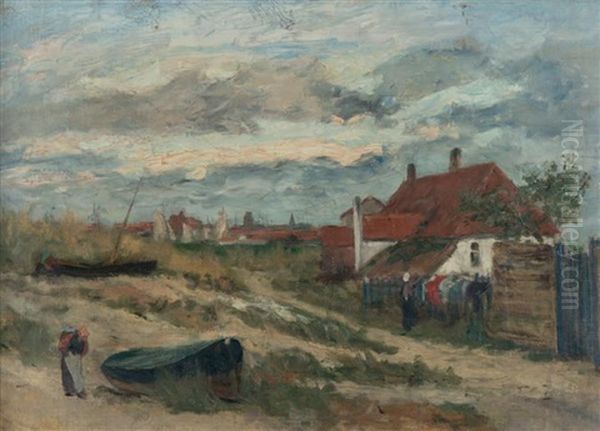 Village De Pecheurs Oil Painting by Felicien Rops