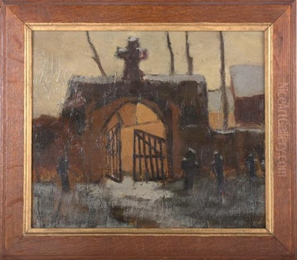 Porte D'un Cimetiere Sous La Neige Oil Painting by Felicien Rops