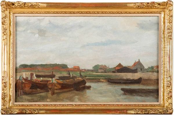 Peniches En Hollande Oil Painting by Felicien Rops