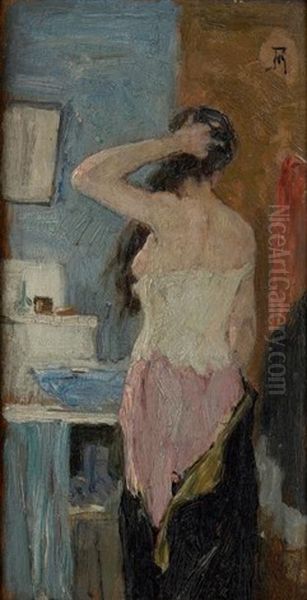 Nu A Sa Toilette Oil Painting by Felicien Rops