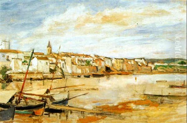 Vue Du Guadalquivir Et De La Ville, Deux Barques A L'avant-plan Oil Painting by Felicien Rops