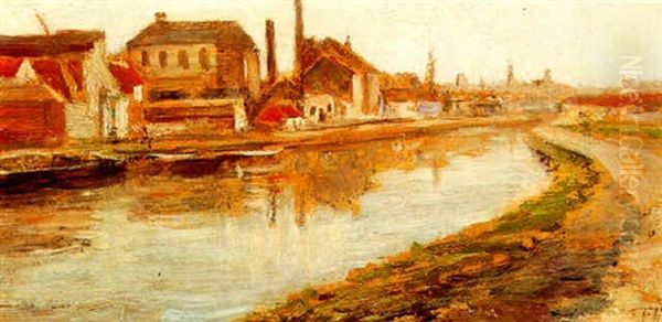 Usines Au Bord Du Canal Oil Painting by Felicien Rops
