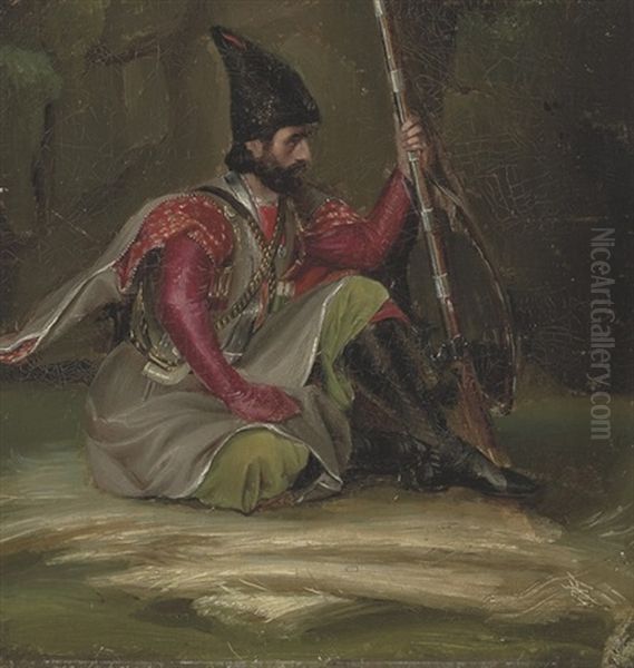 A Kabyle Warrior Oil Painting by Martinus Christian Wesseltoft Rorbye