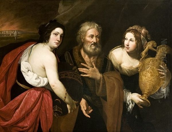 Loth E Le Figlie Oil Painting by Francesco de Rosa