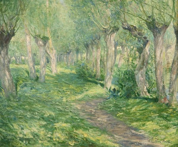 Shifting Shadows, Giverny Landscape With Willow Trees Near A River Oil Painting by Guy Rose
