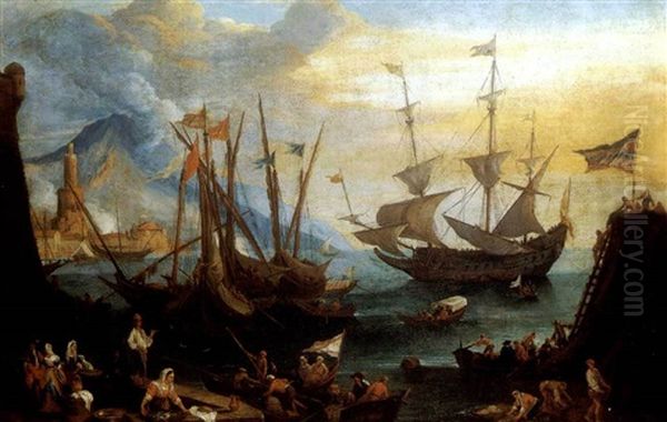 Vue Portuaire Oil Painting by Jean Baptiste de la Rose