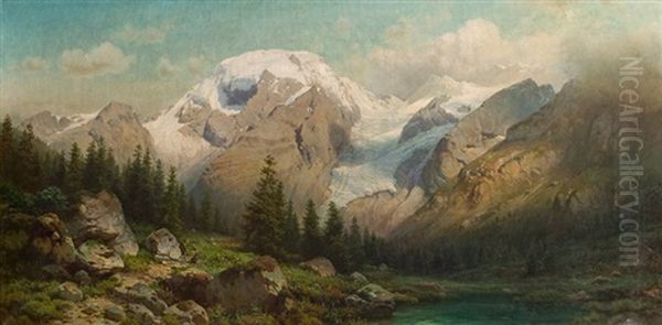 Blick Auf Die Ortlergruppe In Sudtirol Oil Painting by Julius Rose