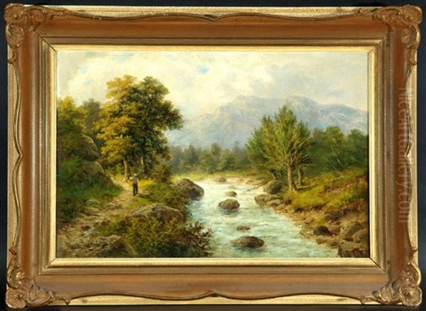 Bauer Am Wildbach Im Gebirge Oil Painting by Julius Rose