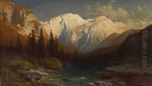 Hintersee Mit Hohem Goll Oil Painting by Julius Rose