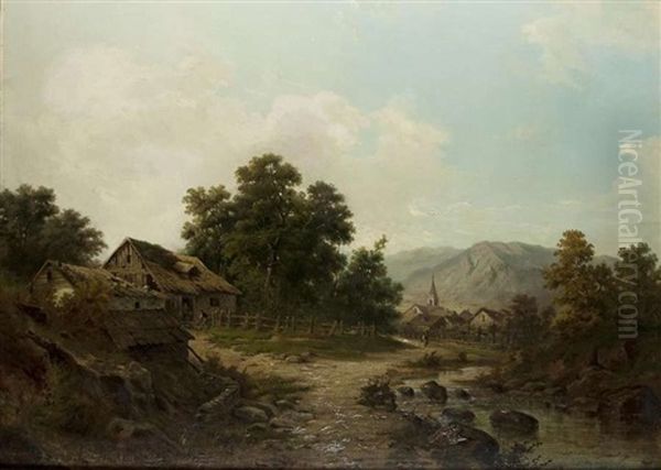 Vor Dem Alpendorf Oil Painting by Julius Rose