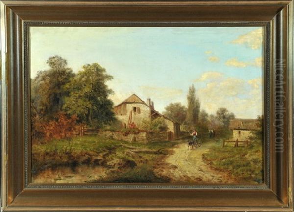 Bauer Mit Eselkarren Am Weg Vor Gehoft Oil Painting by Julius Rose