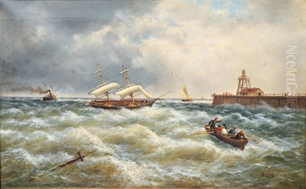 Fisherboat At The Adriatic Seacoast Oil Painting by Julius Rose