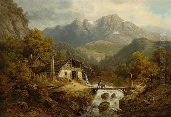 Die Hammerschmiede Bei Lermoos In Tirol Oil Painting by Julius Rose