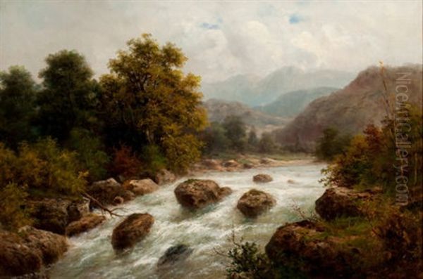 Alpine Landscape With River Oil Painting by Julius Rose