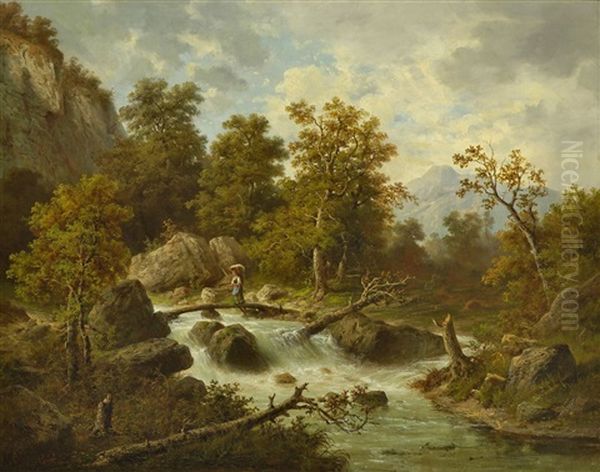 Gebirgsbach Oil Painting by Julius Rose
