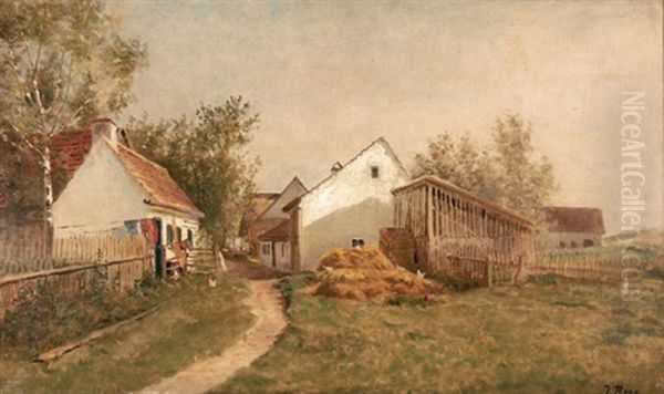 Dachauer Bauernhauser Oil Painting by Julius Rose