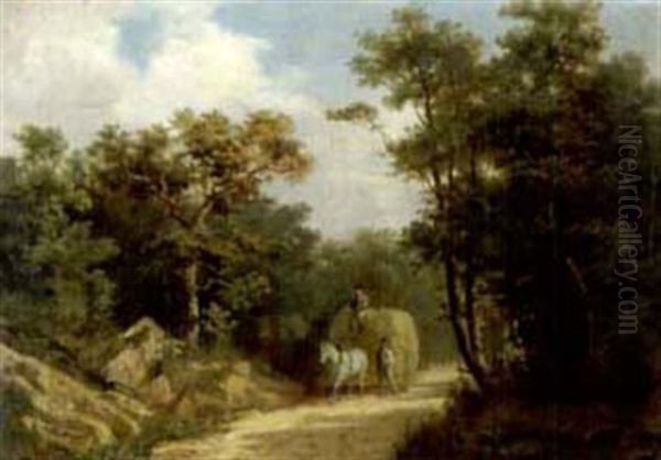 Waldweg Mit Heuwagen Oil Painting by Julius Rose
