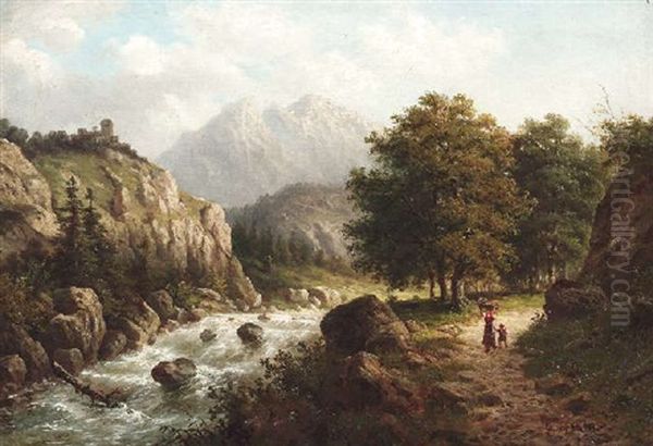Weg An Wildbach Im Gebirge Oil Painting by Julius Rose