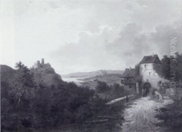 Blick Von Erhoter Warte Auf Ein Flustal Oil Painting by Julius Rose
