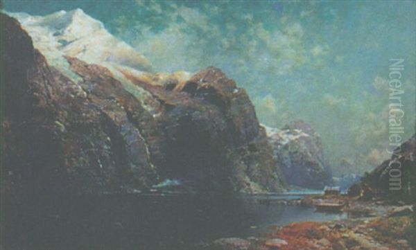 Alpine River Landscape Oil Painting by Julius Rose