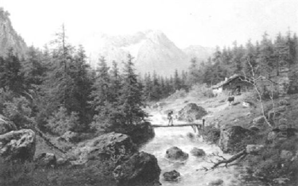 Gebirgslandschaft Mit Blick Auf Den Dachstein Oil Painting by Julius Rose