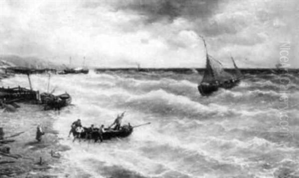 Return Of The Fishing Fleet, Near Ostia Oil Painting by Julius Rose