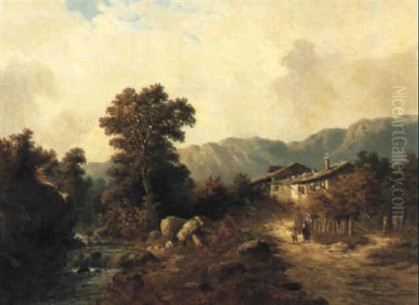 Voralpenlandschaft Mit Bauernhof Oil Painting by Julius Rose