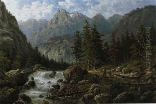 Gosauschlucht Mit Blick Auf Den Donnerkogel, Salzkammergut Oil Painting by Julius Rose