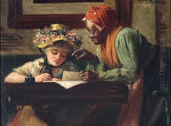 The Writing Lesson Oil Painting by Harry Herman Roseland
