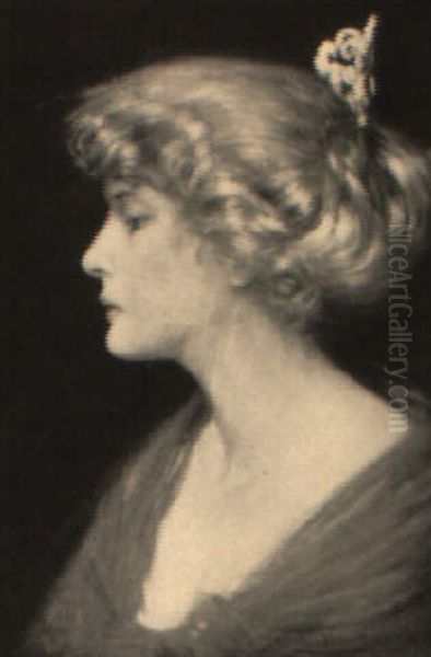 Portrait Of A Young Blonde Woman In A Red Dress Oil Painting by Harry Herman Roseland