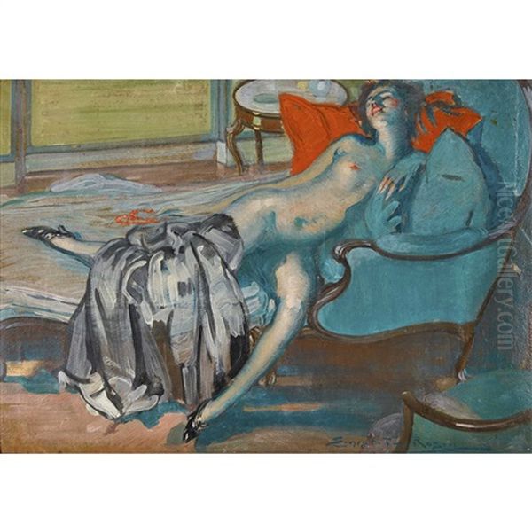 Liegender Weiblicher Akt Auf Dem Sofa Oil Painting by Ernest Rosen