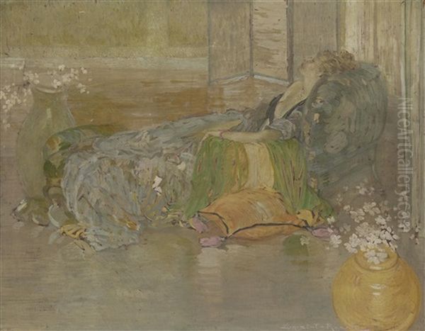 Woman In Repose Oil Painting by Ernest Rosen