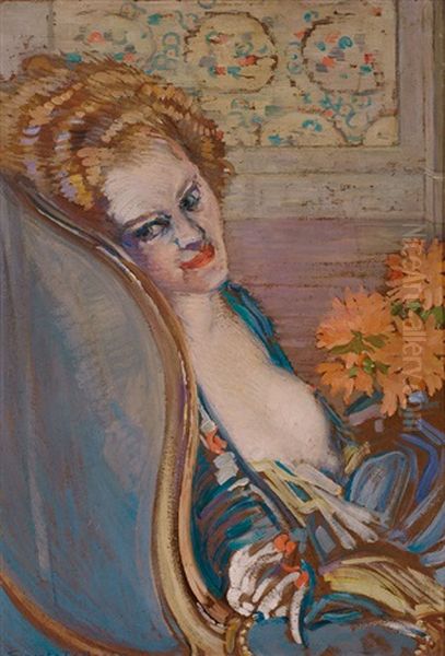 Reizvoll Entbloste Junge Frau In Armlehnsessel Oil Painting by Ernest Rosen