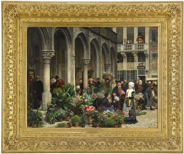 Blomstermarknad I Brabant Pa-talet-talet Oil Painting by Georg Von Rosen