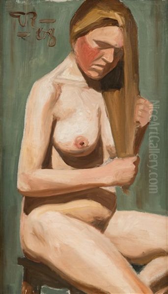 Model Brushing Her Hair Oil Painting by Valle Rosenberg