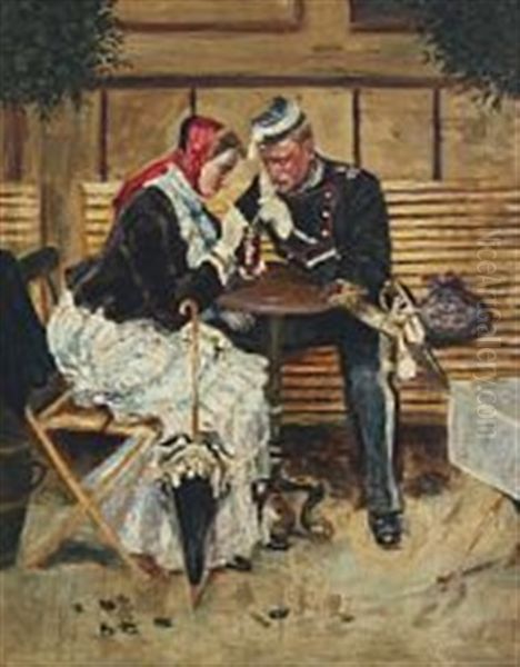 Et Ungt Par Foran Cafe A Porta Oil Painting by Vilhelm J. Rosenstand