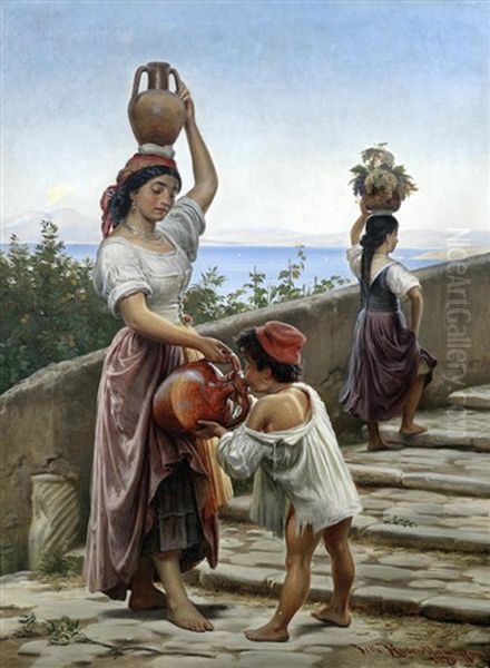 The Water Bearers, Capri Oil Painting by Vilhelm J. Rosenstand