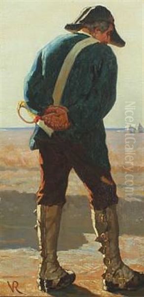 Soldier With Folded Hands Along The Coast Oil Painting by Vilhelm J. Rosenstand