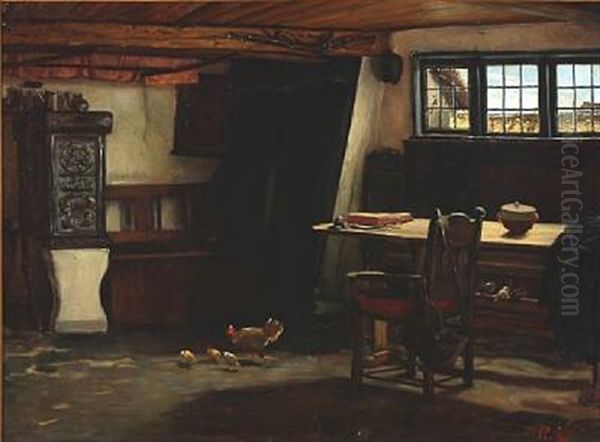 Country Interior Oil Painting by Vilhelm J. Rosenstand