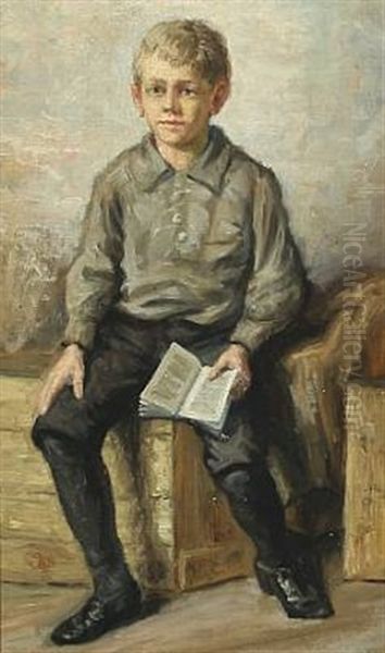 Portrait Of A Reading Boy Oil Painting by Vilhelm J. Rosenstand