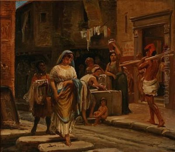 Historical Street Scene In Pompeii, Italy Oil Painting by Vilhelm J. Rosenstand