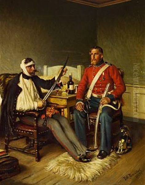 Dragoon Andkjaer Is Visiting His Enemy Count Reichenbach At His Bedside Oil Painting by Vilhelm J. Rosenstand