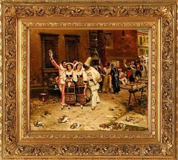 Carnival In Rome (study) Oil Painting by Vilhelm J. Rosenstand