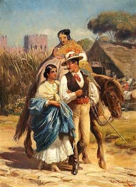 Et Ungt Italiensk Par Pa Spadseretur Oil Painting by Vilhelm J. Rosenstand