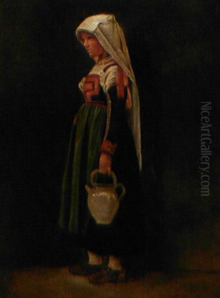 Italienerinde Holdende En Krukke Oil Painting by Vilhelm J. Rosenstand