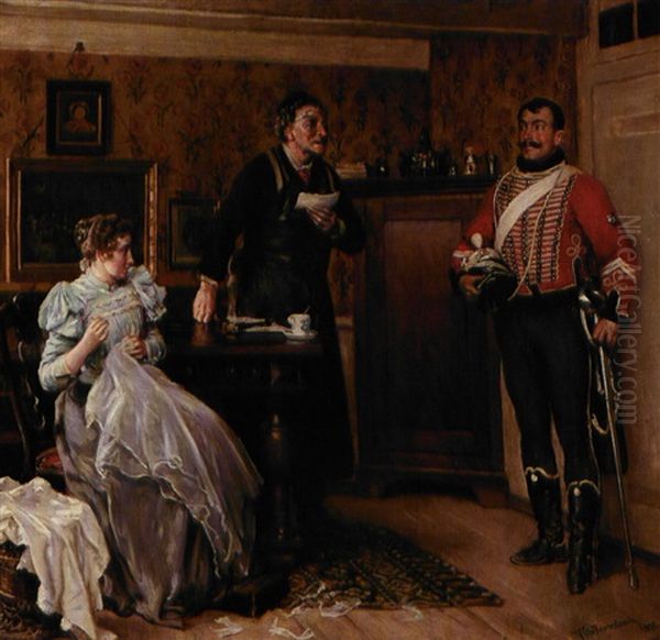 En Indkvarteringsscene Oil Painting by Vilhelm J. Rosenstand