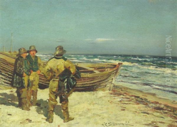 Fiskere Pa Skagen Strand Oil Painting by Vilhelm J. Rosenstand