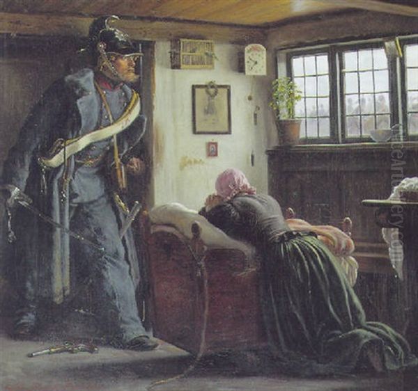 Krigsscene Med Soldat Og Ung Pige Oil Painting by Vilhelm J. Rosenstand