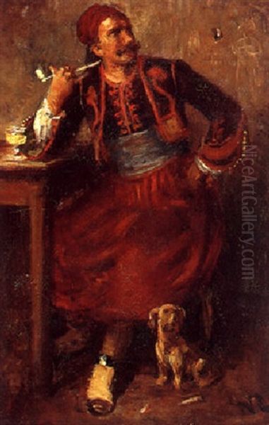 Interior Med Piberygende Zouav Oil Painting by Vilhelm J. Rosenstand