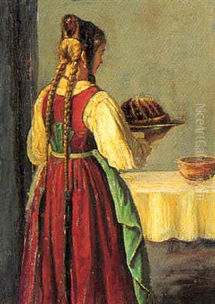 Ung Pige I Egnsdragt Oil Painting by Vilhelm J. Rosenstand